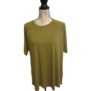 Eileen Fisher Women’s Size Medium Tee Top Olive Green Short Sleeve Round Neck